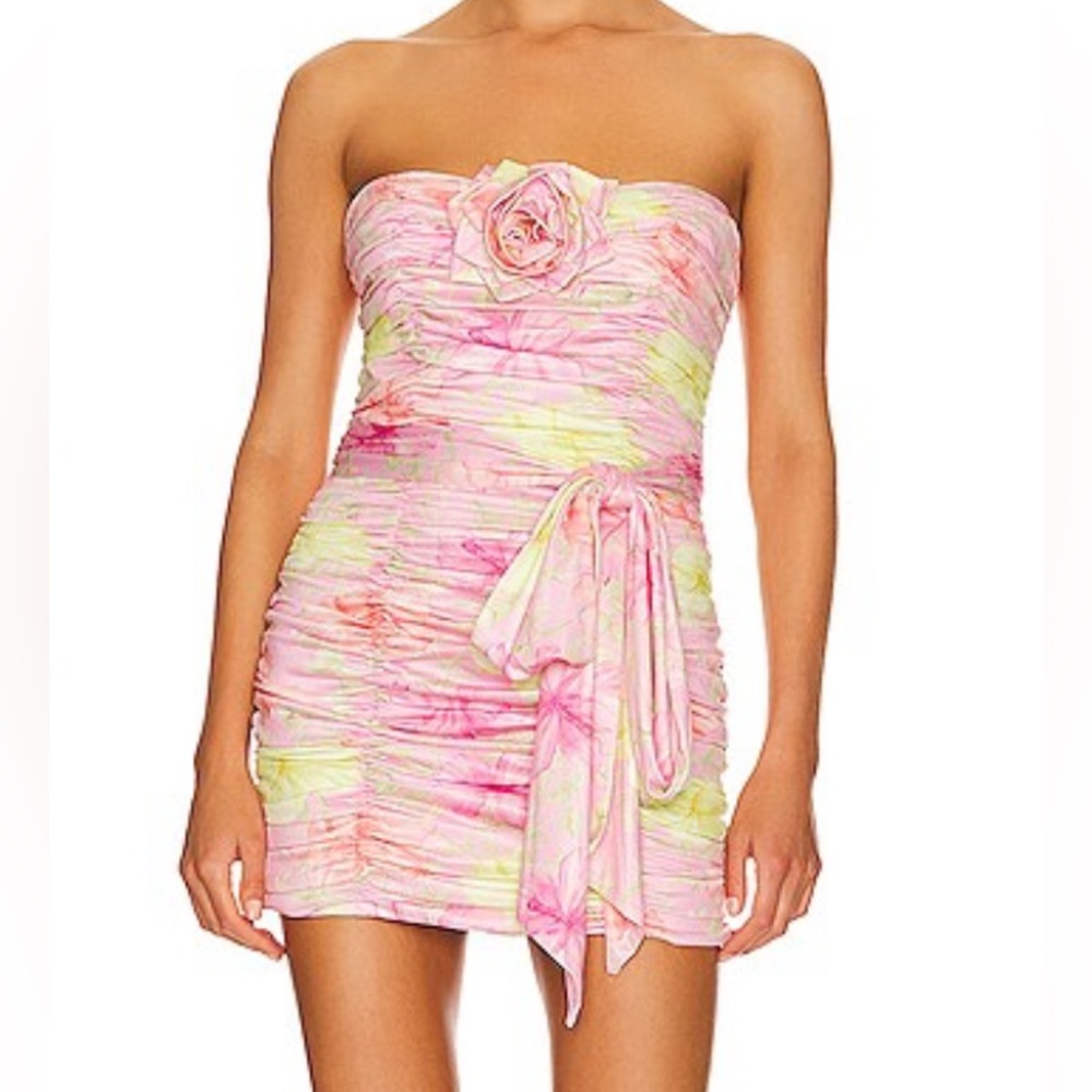 LoveShackFancy Nerra Mini Ruched Dress in Light Berry Tea